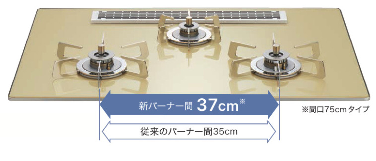バーナー間の寸法が広がり、お手入れしやすく